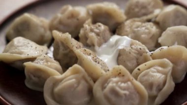 Lezzetli hamur tatlısı yemek, yakın plan. Sağlıksız yemek kavramı. Boşluğu kopyala