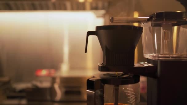 Κοντινό Πλάνο Του Καφέ Brewing Ένα Φίλτρο Σταγονόμετρο Καφές Στάζει — Αρχείο Βίντεο