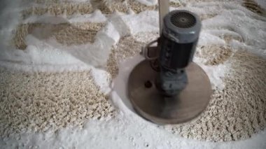 Disk makineli halı kimyasal temizlik. Düzenli temizlik. Yakın plan.