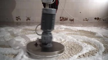 Profesyonel halı temizliği. Çamaşır işçisi, kuru temizlemedeki halı yıkama sürecinde. Boşluğu kopyala