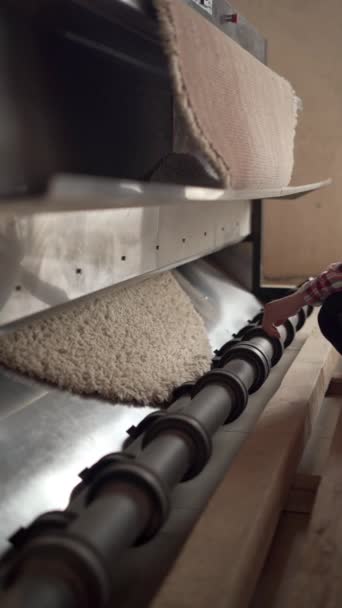 Nettoyage Tapis Dans Une Machine Épousseter Professionnelle Blanchisseur Surveille Processus — Video