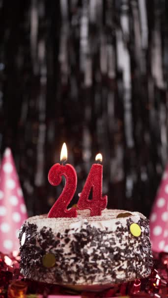 点着蛋糕上的24号蜡烛24岁生日蛋糕 慢动作复制空间 — 图库视频影像