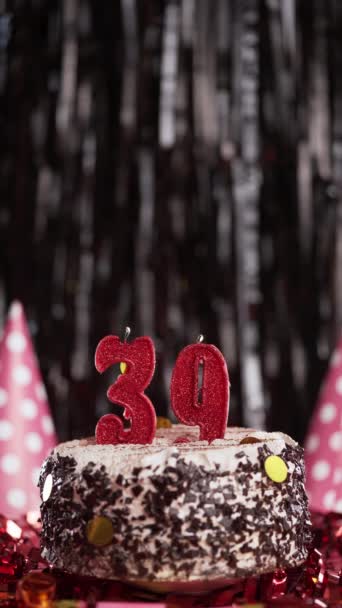 Queimar Velas Número Bolo Bolo Aniversário Para Trinta Nove Anos — Vídeo de Stock