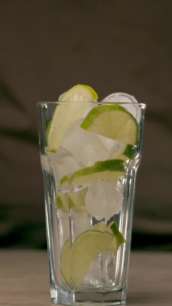バーテンダーはラム酒 ライム ソーダ水でキューバのリブを作ります バーティカルビデオ — ストック動画