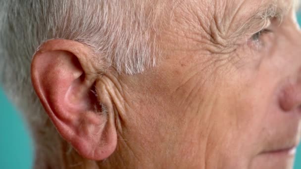 Close Old Male Ear Body Parts Concept Side View — ストック動画