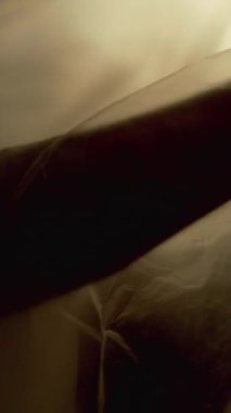 Şeffaf plastik filme sarılmış, kaçmaya çalışan, çevresel kirliliği ve plastiğin bunaltıcı etkisini simgeleyen bir kadın.