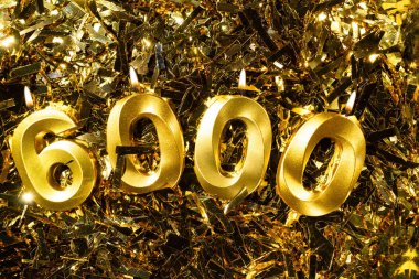 6k takipçileri altın sarısı arka planda teşekkür eder. 6000 kanal arkadaşı, abonesi, takipçisi ve seveni. Boşluğu kopyala