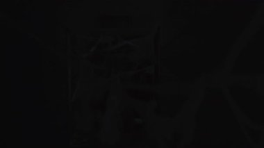 Korkunç cadılar bayramı zombi makyajlı kadın koridorda yürüyor. Siyah örümcek ağı koridorunda yaralı yüzlü ölü gelin kız. Boşluğu kopyala