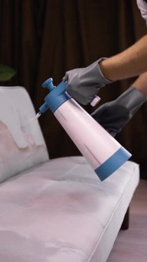 Concept of Dry washing service. detergents keep the furniture clean. copy space