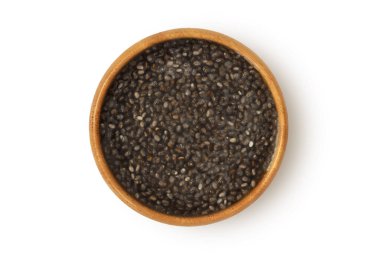 Beyaz arka planda ahşap kasede Chia jeli