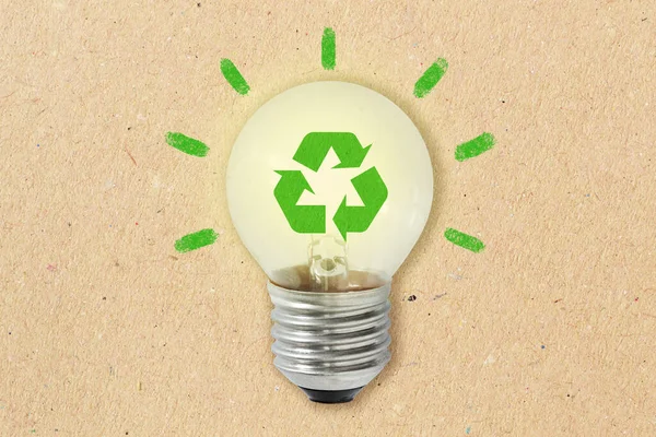 Light Bulb Recycling Symbol Recycled Paper Background Concept Ecology Green — Stock Photo, Image