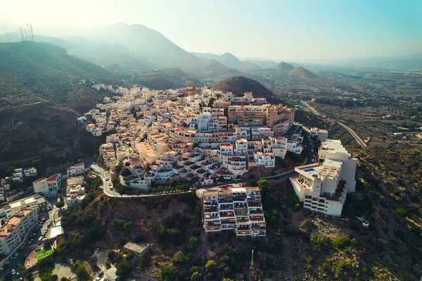 Aerial Shot Drone Point View Picturesque Spanish Hillside White Washed — Stock Photo, Image