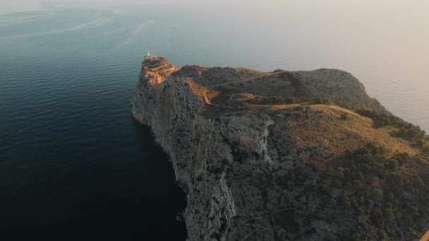 Drone Point View Formentor Lighthouse Rocky Mountains Top Surrounded Waters — Stok video