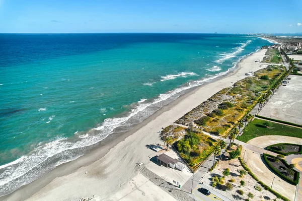 Sandy Beach Torre Horadada Aerial Shot Drone Point View Mediterranean — Stock Photo, Image