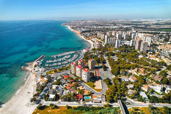 Dehesa Campoamor Deniz Kenarına Şehir Manzarasına Tepeden Bakan Panoramik Insansız — Stok fotoğraf