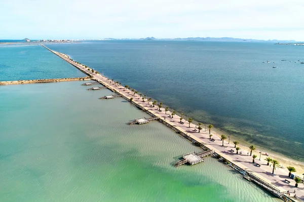 Drone Synspunkt Strandpromenaden San Pedro Del Pinatar Turistmæssige Hjerte Costa - Stock-foto