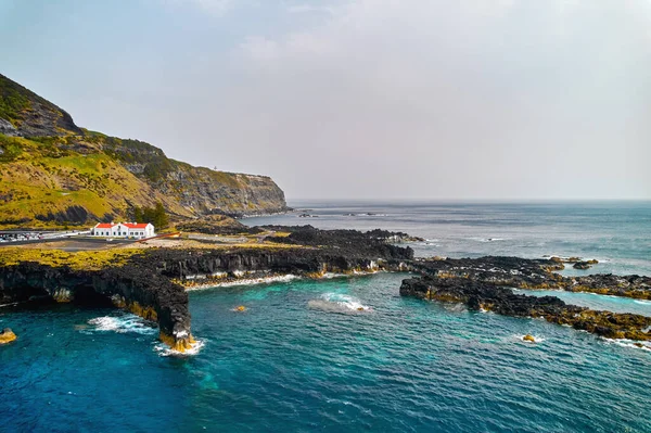 Fotografia Aérea Ponto Vista Drone Natureza Pitoresca Dos Açores Ilha — Fotografia de Stock