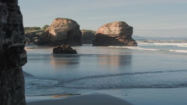 Oben Blick Auf Den Leeren Praia Das Catedrais Oder Strand — Stockvideo