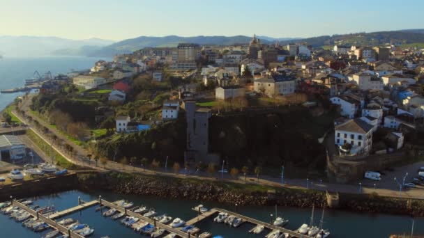Vue Aérienne Point Vue Drone Panorama Ville Ribadeo Port Avec — Video