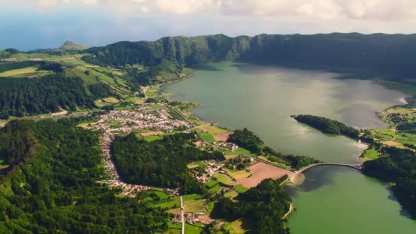 Letecký Snímek Malebného Ráje Sete Cidades Azorách Sao Miguel Sopečné — Stock video