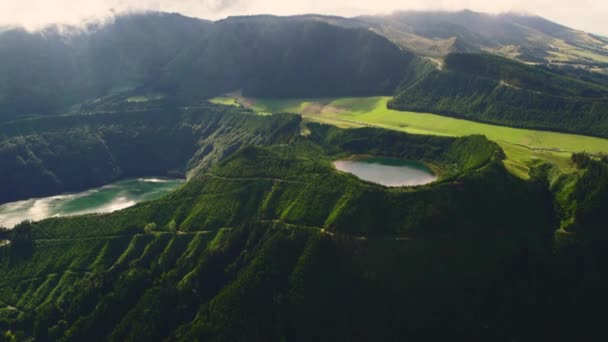 Αεροπλάνο Τηλεκατευθυνόμενο Μπόκα Ντο Κολασμένο Γραφικές Λίμνες Κρατήρες Ηφαιστείων San — Αρχείο Βίντεο