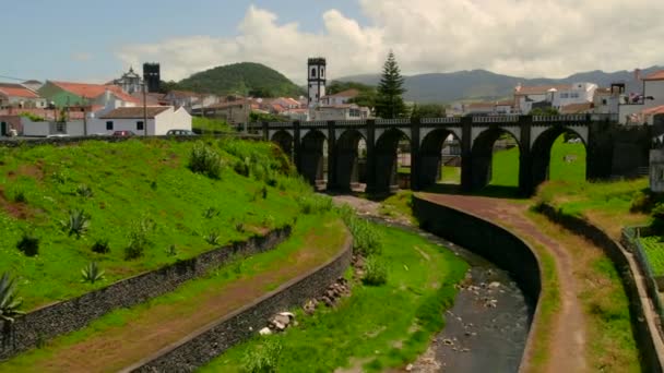 Aerial Shot Drone Point View Ribeira Grande Town Ancient Arched — Stock Video