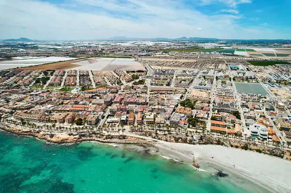 Снимок Воздуха Панорамный Вид Беспилотника Город Торре Орадада Пляжной Заливной Стоковое Фото