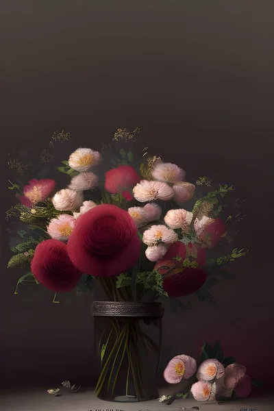 Moody flower bouquet on dark background generated by AI