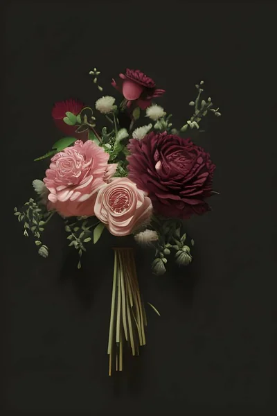 Moody flower bouquet on dark background generated by AI
