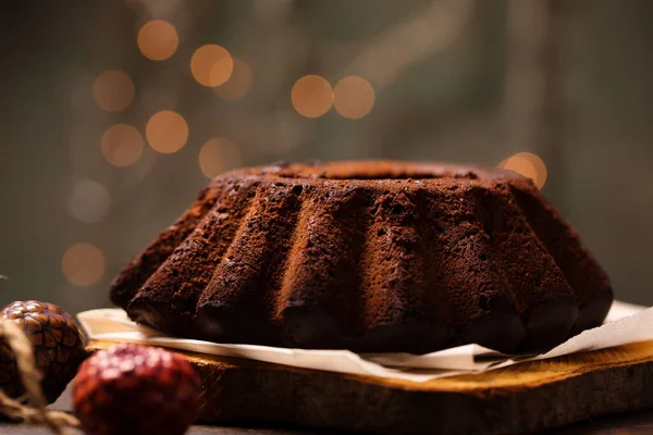 Chocolate Christmas Cupcake Nuts Chocolate Glaze Dark Background — Stock Photo, Image