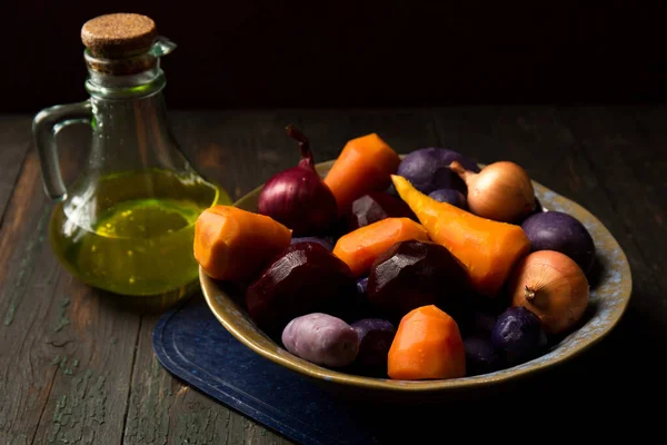 Варена Фіолетова Картопля Інші Овочі Салатного Вінегрету — стокове фото