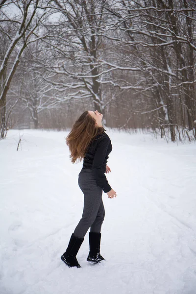 Menina Divertindo Inverno Parque — Fotografia de Stock