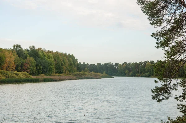 Ładny Jesienny Krajobraz Jeziorem — Zdjęcie stockowe