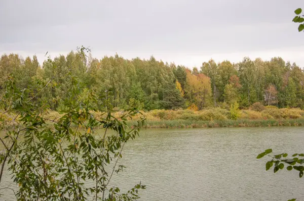 美丽的秋天风景与湖泊 — 图库照片