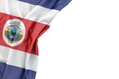 Flag of Costa Rica with ensign in the corner on white background. Isolated. 3D illustration