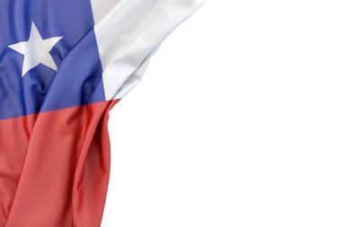 Flag of Chile in the corner on white background. Isolated. 3D illustration