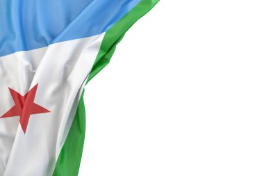 Flag of Djibouti in the corner on white background. Isolated. 3D illustration