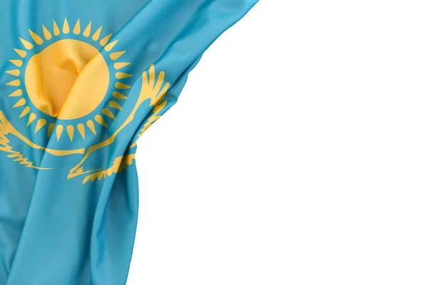 Kazachstánská Vlajka Rohu Bílém Pozadí Izolovaný Ilustrace Izolované — Stock fotografie