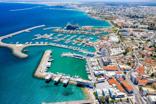Aerial Drone Shot Limassol Marina Old Town Limassol Kypr — Stock fotografie
