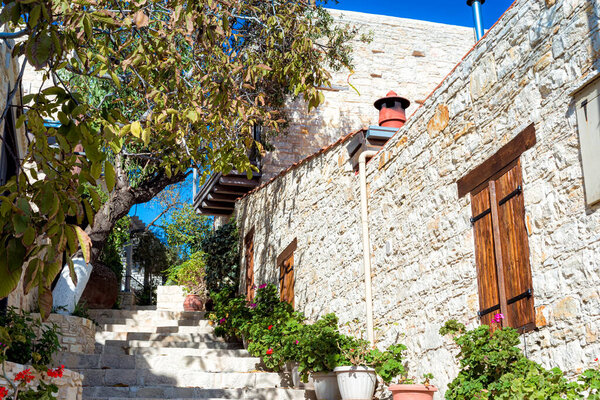 Picturesque street of a Lofou Village. Limassol district, Cyprus.