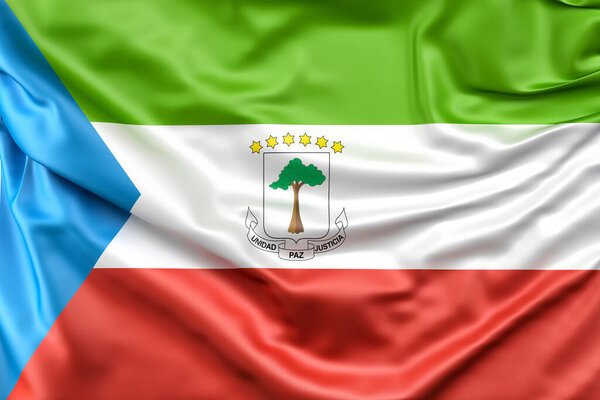 Ruffled Flag of Equatorial Guinea. 3D rendering. Isolated