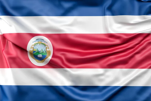 Ruffled Flag Costa Rica Med Fændrik Gengivelse Isoleret - Stock-foto