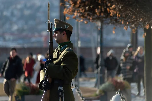 Budapeşte, Macaristan - 06 Ocak 2019: Kraliyet Şatosu 'nda Şeref Muhafızları