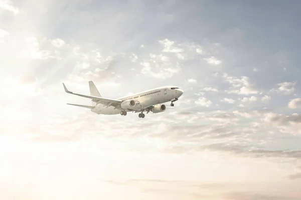 Passagiers Commercieel Vliegtuig Vliegen Zonsopgang Licht — Stockfoto