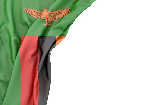 Flagge Von Sambia Der Ecke Auf Weißem Hintergrund Rendering Isoliert — Stockfoto