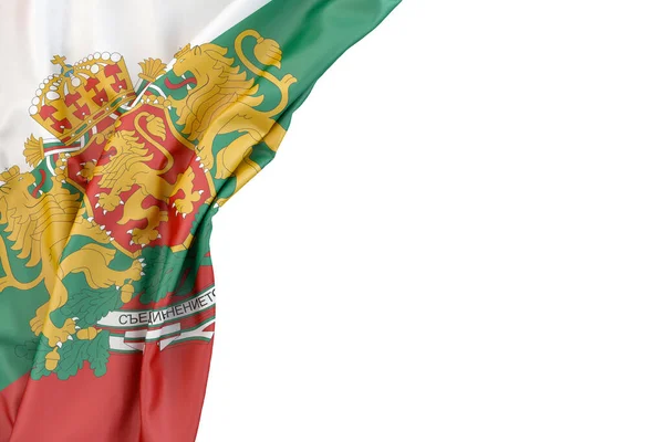 Bandera Bulgaria Con Escudo Armas Esquina Sobre Fondo Blanco Representación — Foto de Stock