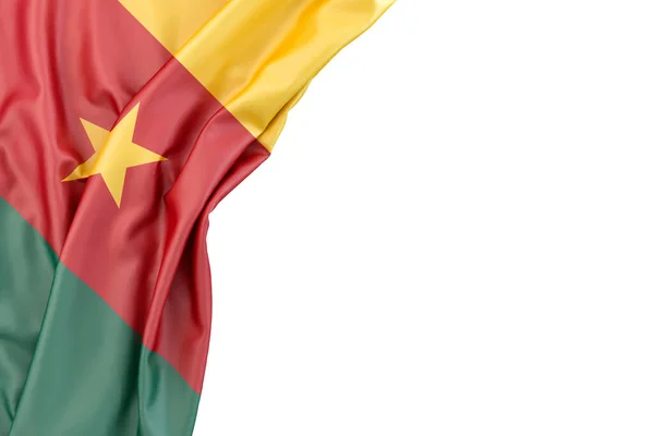 喀麦隆国旗在角落的白色背景 3D渲染 被隔离了 — 图库照片
