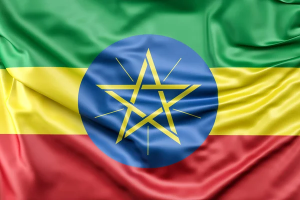 Stock image Ruffled Flag of Ethiopia. 3D rendering. Isolated