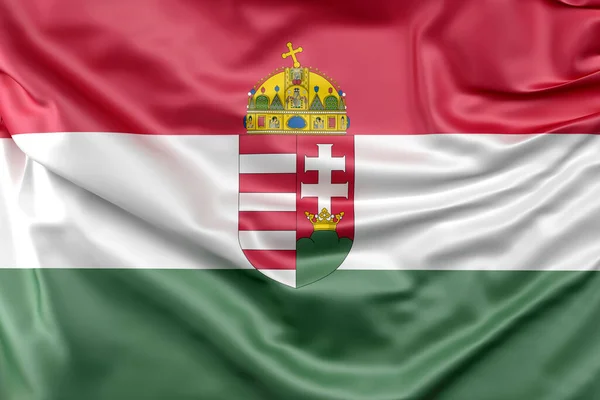 Magyarország Felborzolt Zászlója Címerrel Renderelés — Stock Fotó