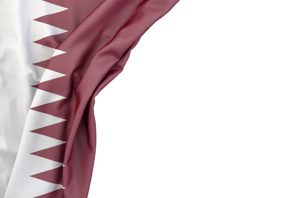 卡塔尔国旗在白色背景的角落里 3D渲染 被隔离了 — 图库照片